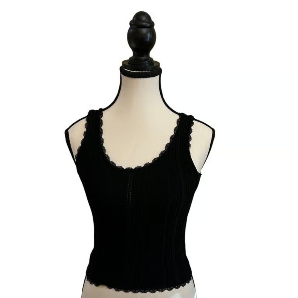 Altar'd State Intimates Black Lace Trim Ribbed Knit Tank Top Sleeveless